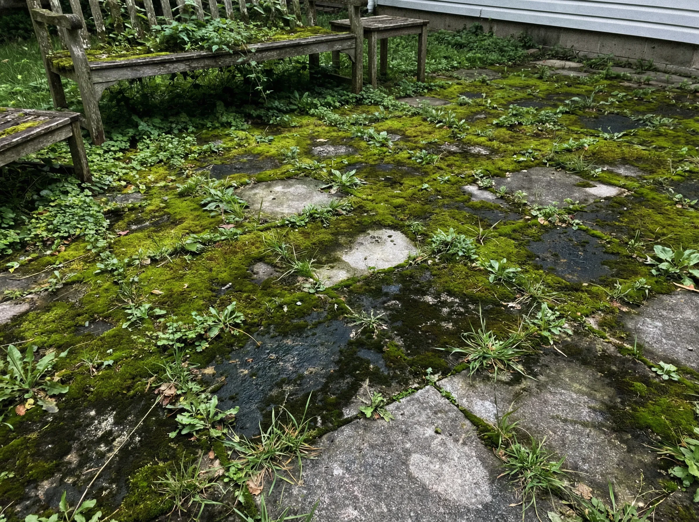 Terrassenreinigung — Pflastersteine — Vorher